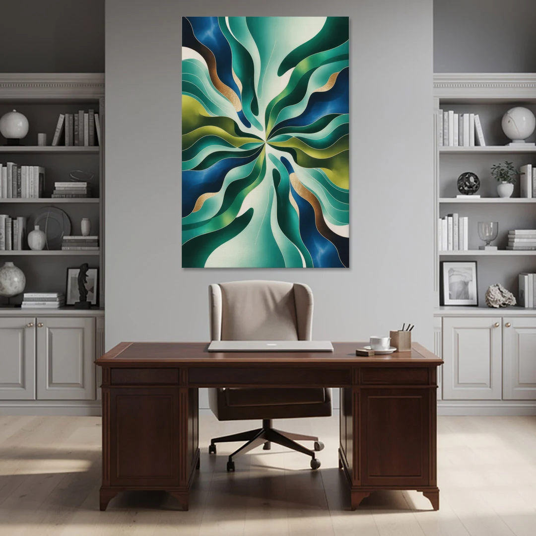 Ethereal Harmony Blue and Green Abstract - Canvas Wall Art - Office - 40x60