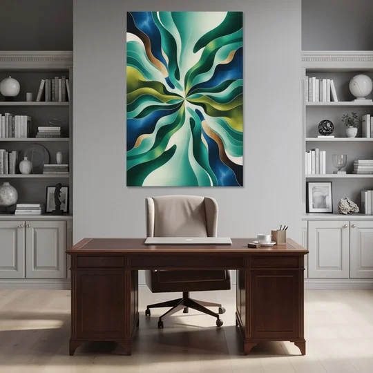Ethereal Harmony Blue and Green Abstract - Canvas Wall Art - Office - 40x60