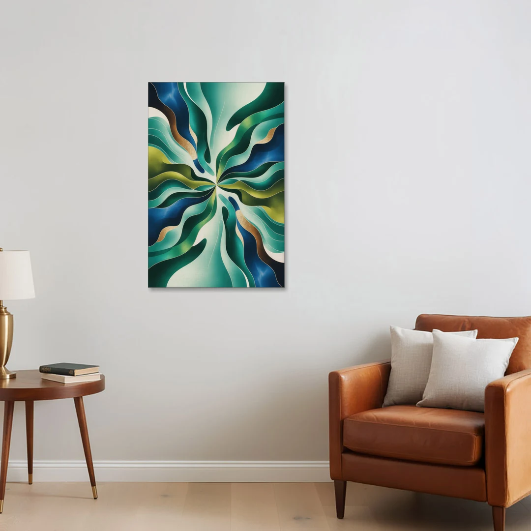 Ethereal Harmony Blue and Green Abstract - Canvas Wall Art - Sofa - 24x36