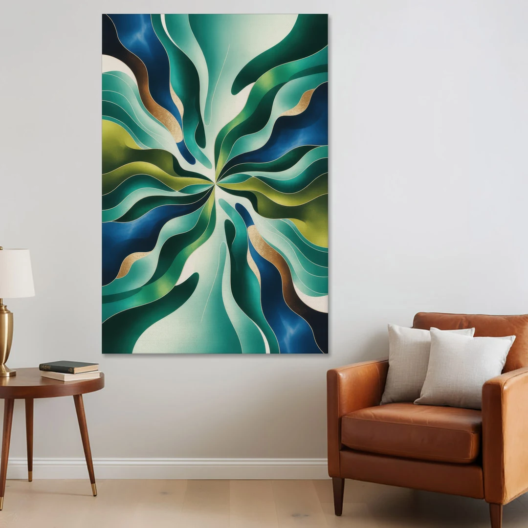 Ethereal Harmony Blue and Green Abstract - Canvas Wall Art - Sofa - 40x60