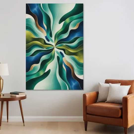 Ethereal Harmony Blue and Green Abstract - Canvas Wall Art - Sofa - 40x60