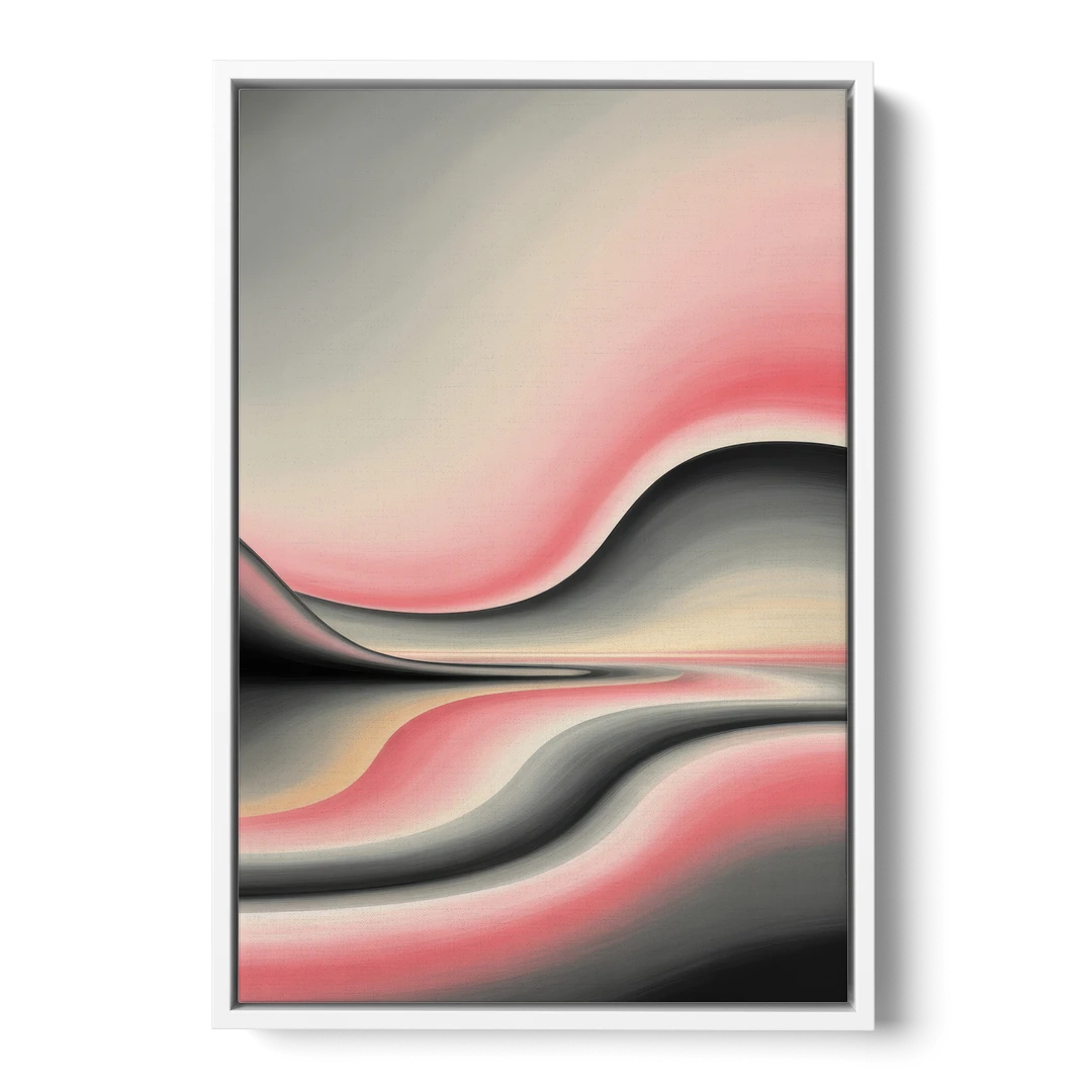 Ethereal Horizon Pink and Grey Abstract - White Framed Canvas Wall Art - Front