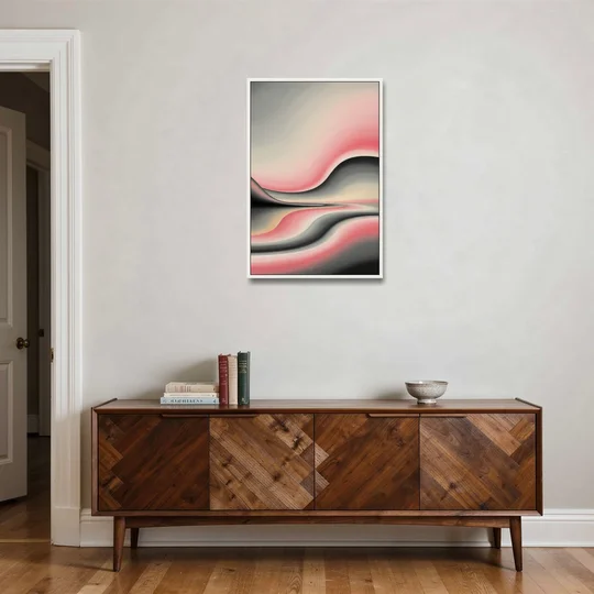 Ethereal Horizon Pink and Grey Abstract - White Framed Canvas Wall Art - Coffee Table - 24x36