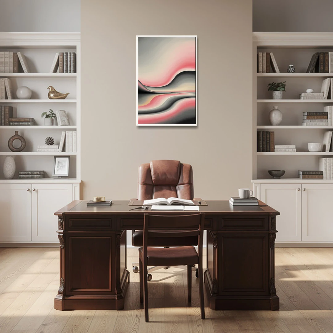 Ethereal Horizon Pink and Grey Abstract - White Framed Canvas Wall Art - Office - 24x36