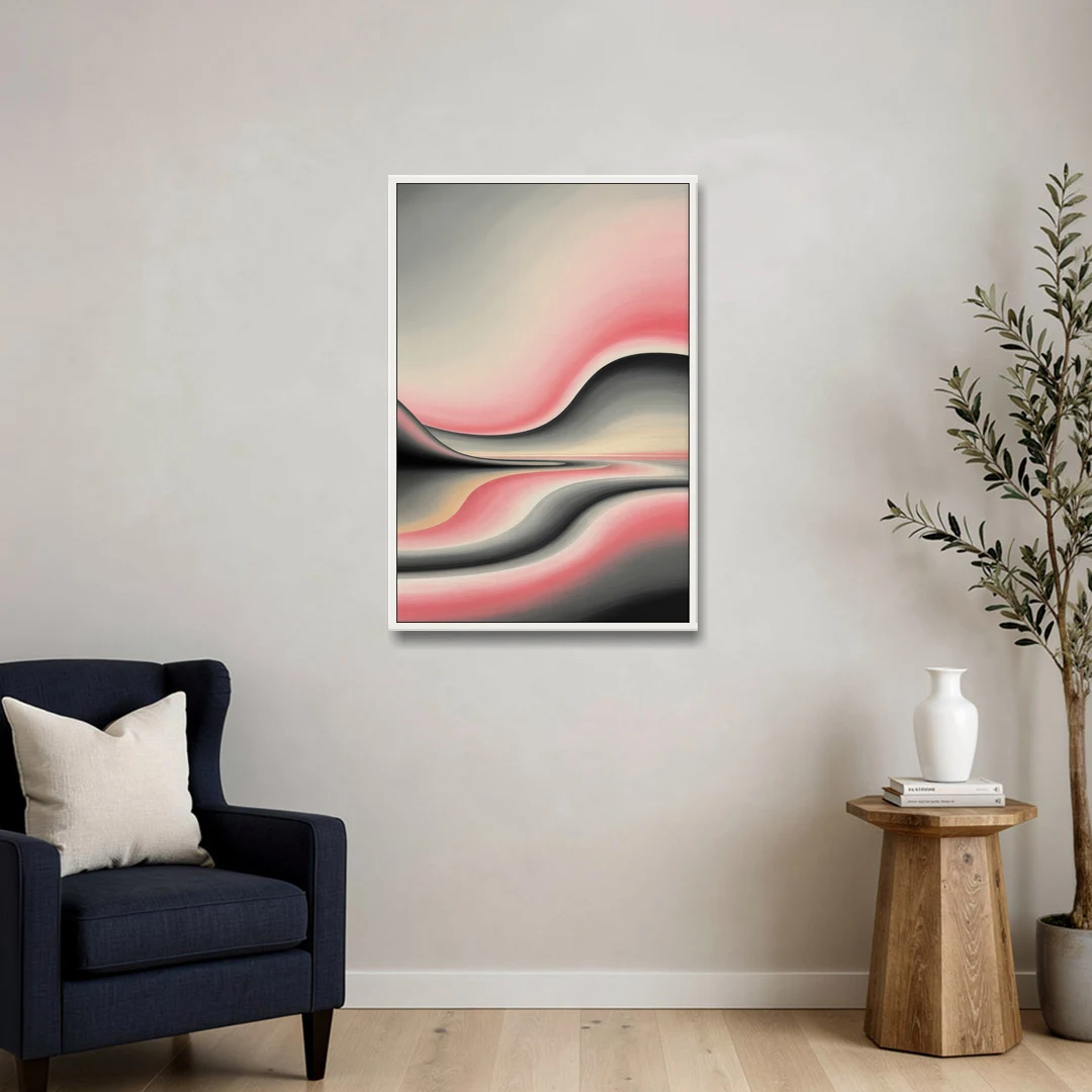 Ethereal Horizon Pink and Grey Abstract - White Framed Canvas Wall Art - Sofa - 24x36