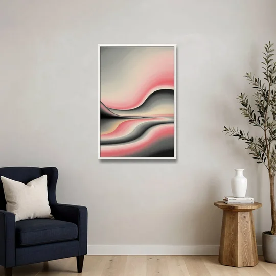Ethereal Horizon Pink and Grey Abstract - White Framed Canvas Wall Art - Sofa - 24x36