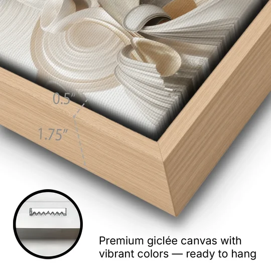 Ethereal Interplay White Abstract - Oak Framed Canvas Wall Art - Gallery Wrap Corner