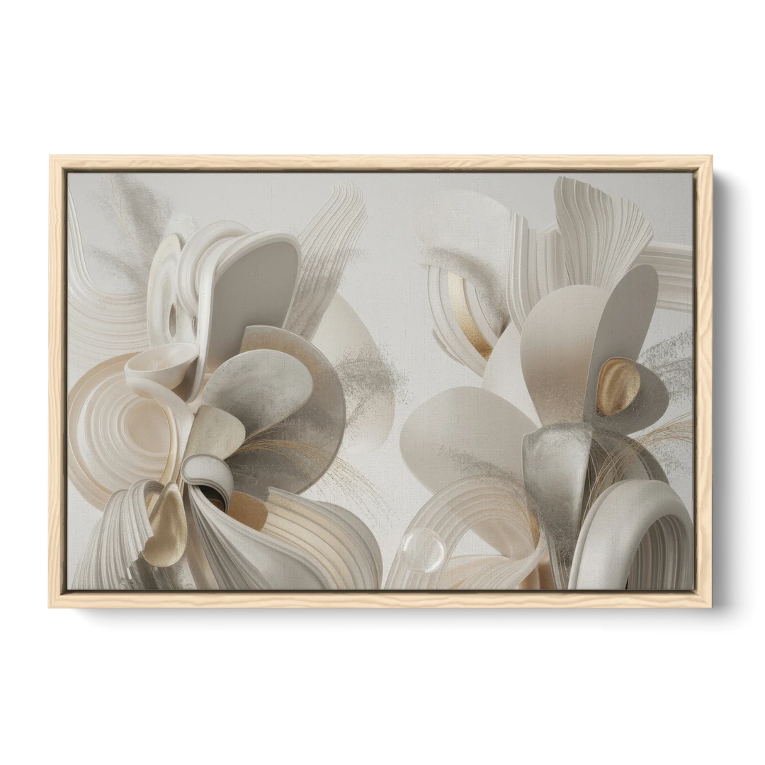 Ethereal Interplay White Abstract - Oak Framed Canvas Wall Art - Front