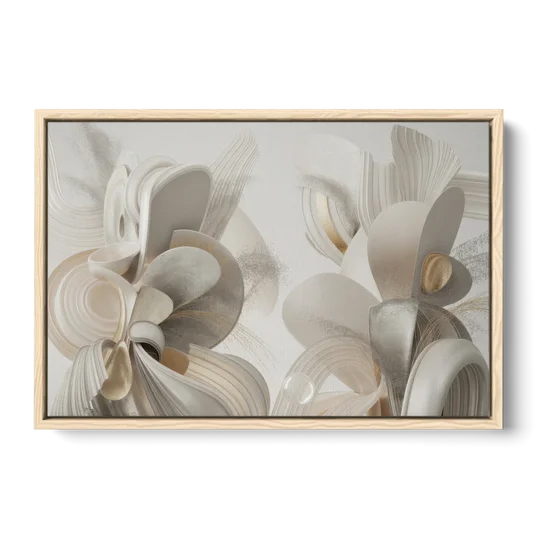 Ethereal Interplay White Abstract - Oak Framed Canvas Wall Art - Front