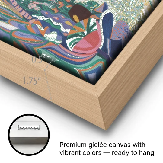 Ethereal Jewel Garden Colorful Abstract - Oak Framed Canvas Wall Art - Gallery Wrap Corner