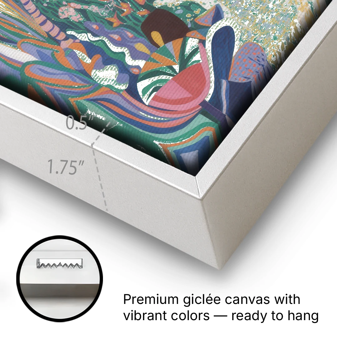 Ethereal Jewel Garden Colorful Abstract - White Framed Canvas Wall Art - Gallery Wrap Corner