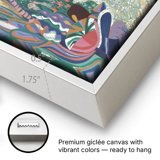 Ethereal Jewel Garden Colorful Abstract - White Framed Canvas Wall Art - Gallery Wrap Corner
