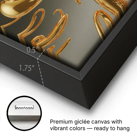 Ethereal Liquid Gold Abstract - Black Framed Canvas Wall Art - Gallery Wrap Corner
