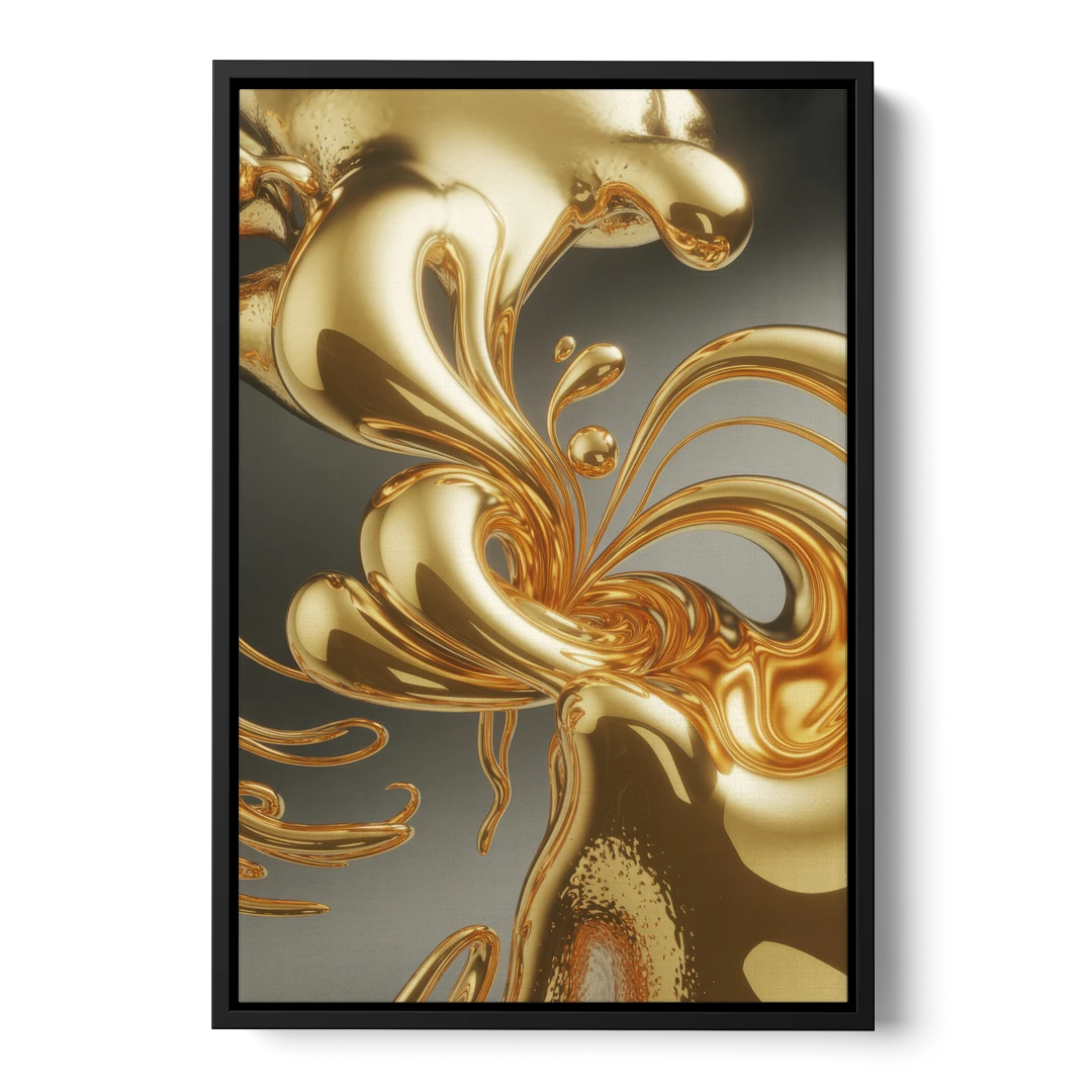 Ethereal Liquid Gold Abstract - Black Framed Canvas Wall Art - Front