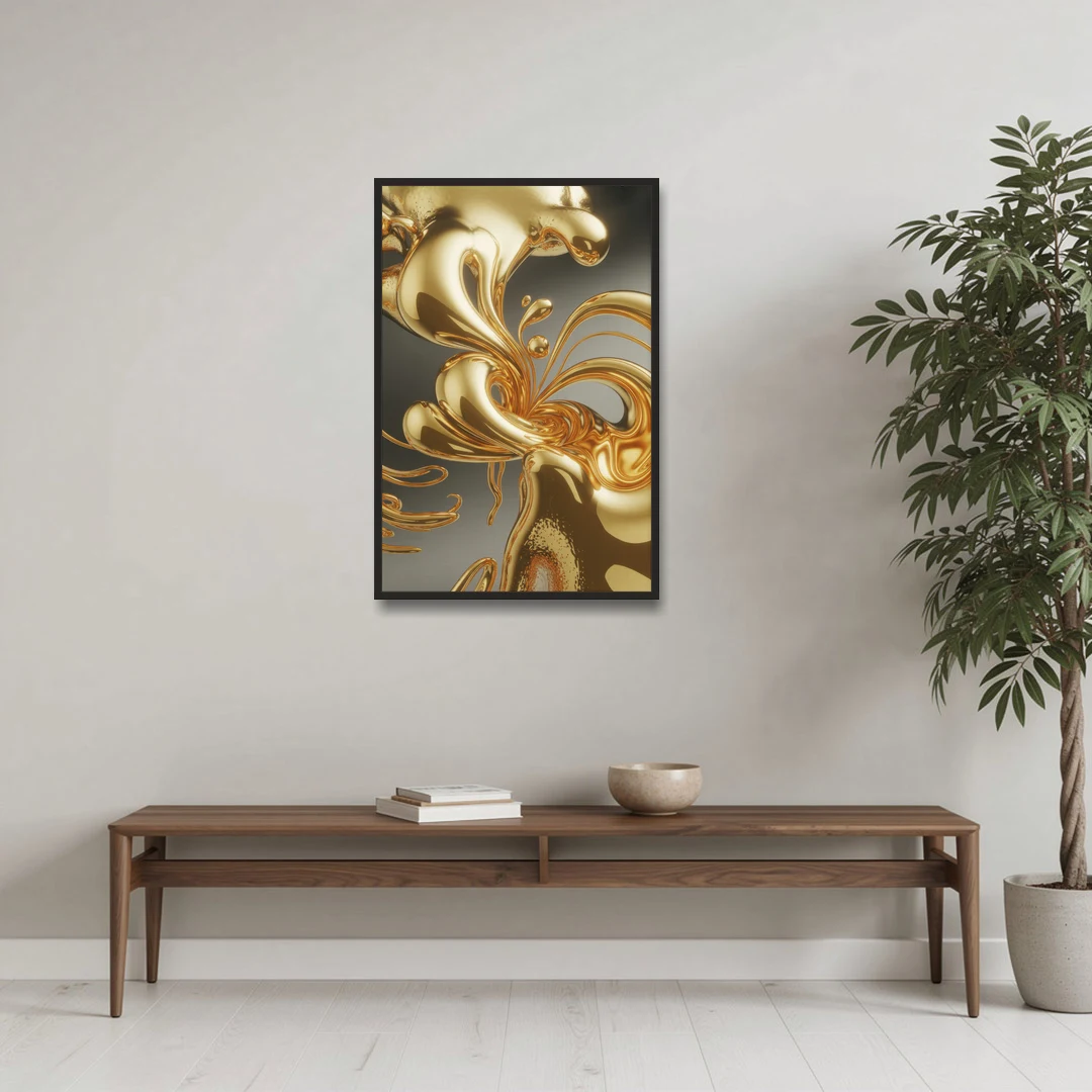 Ethereal Liquid Gold Abstract - Black Framed Canvas Wall Art - Coffee Table - 24x36