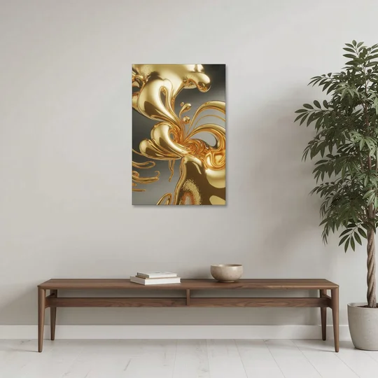 Ethereal Liquid Gold Abstract - Canvas Wall Art - Coffee Table - 24x36
