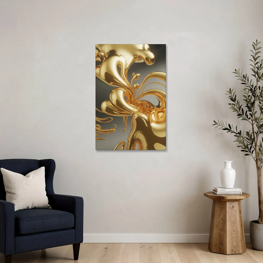 Ethereal Liquid Gold Abstract - Canvas Wall Art - Sofa - 24x36