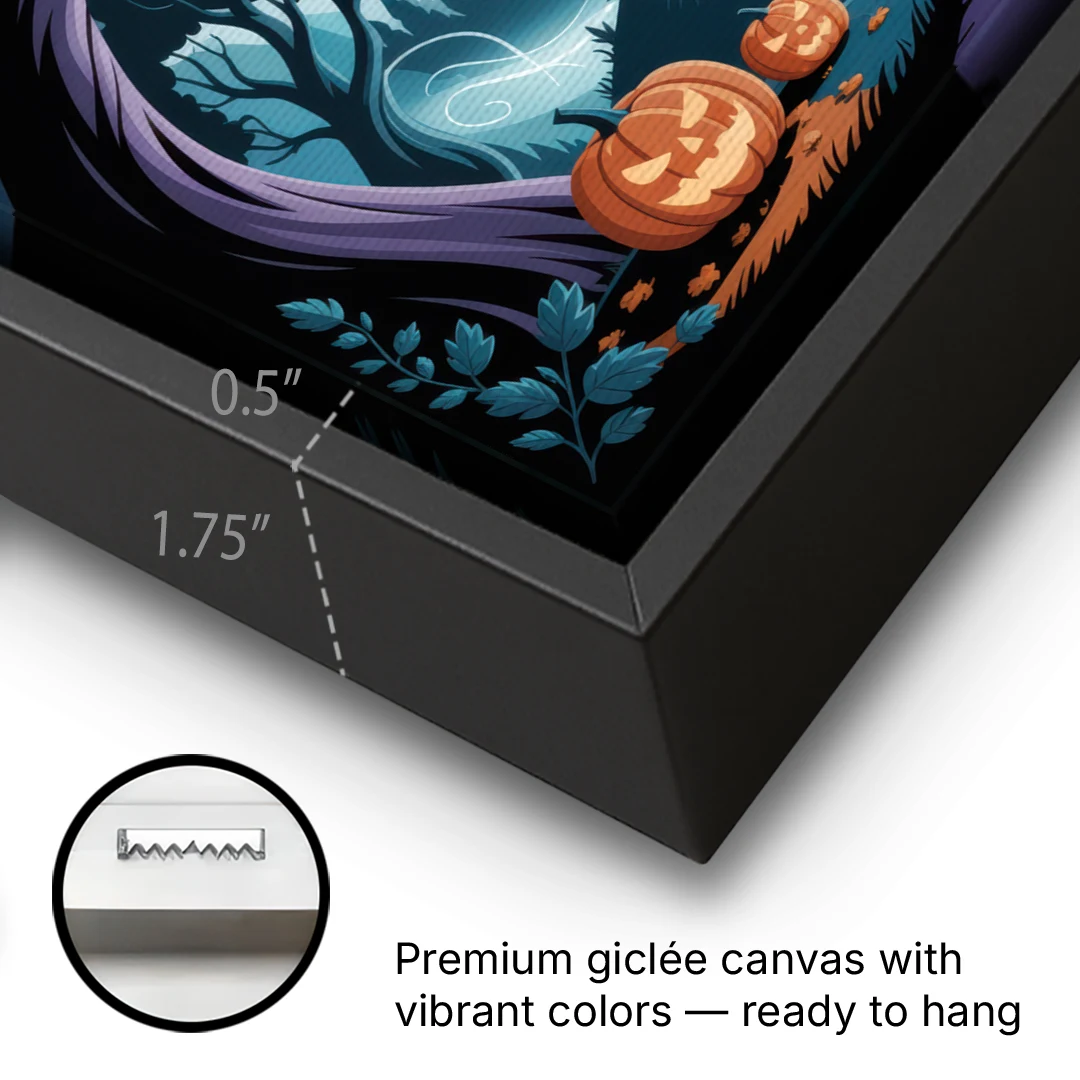 Ethereal Mansion Enchantment Halloween - Black Framed Canvas Wall Art - Gallery Wrap Corner