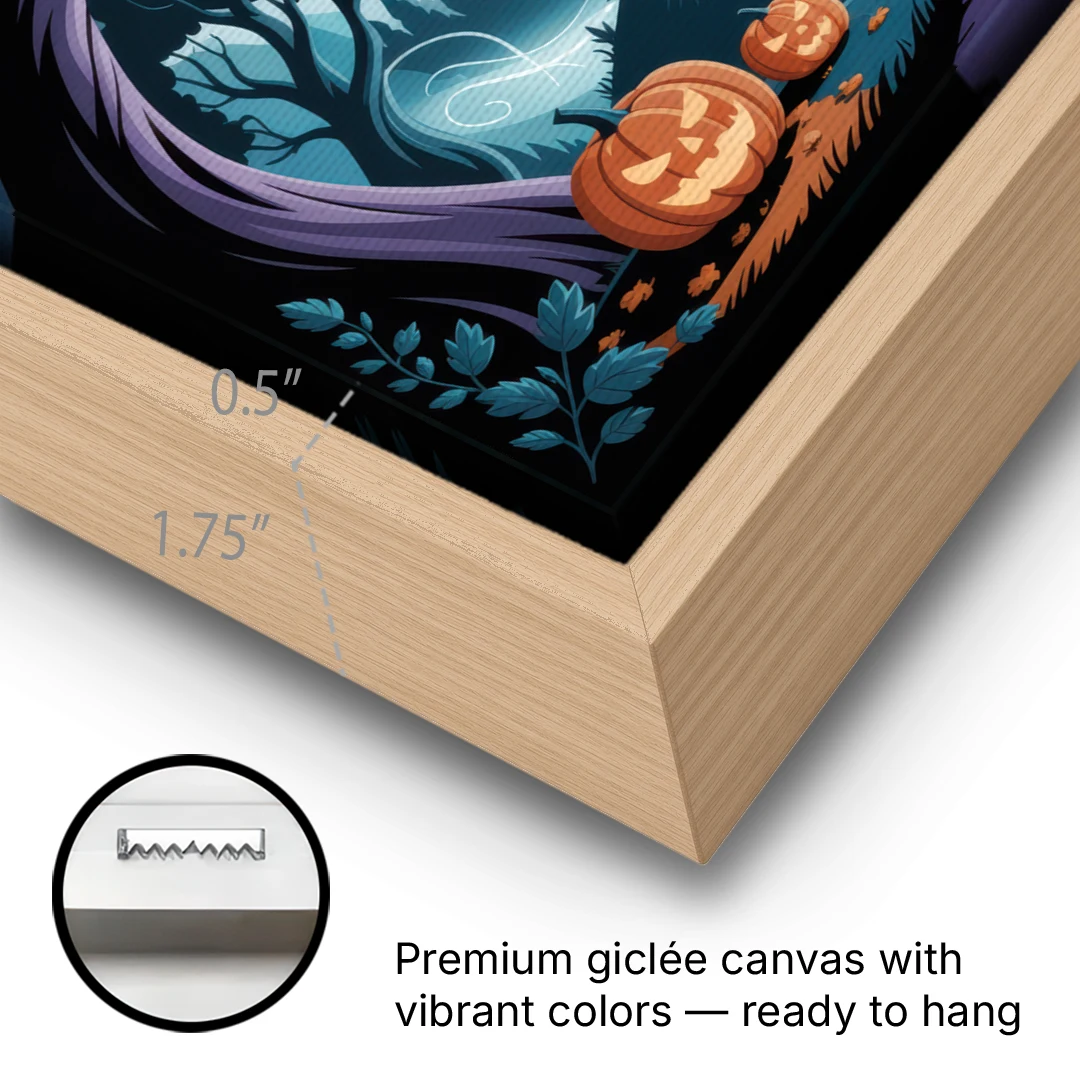 Ethereal Mansion Enchantment Halloween - Oak Framed Canvas Wall Art - Gallery Wrap Corner