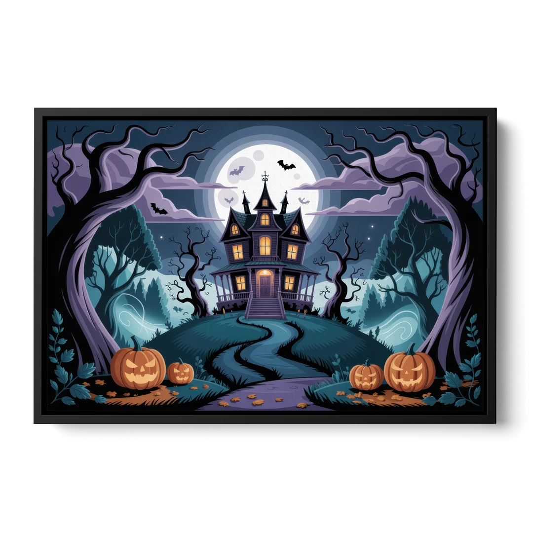 Ethereal Mansion Enchantment Halloween - Black Framed Canvas Wall Art - Front