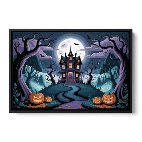 Ethereal Mansion Enchantment Halloween - Black Framed Canvas Wall Art - Front