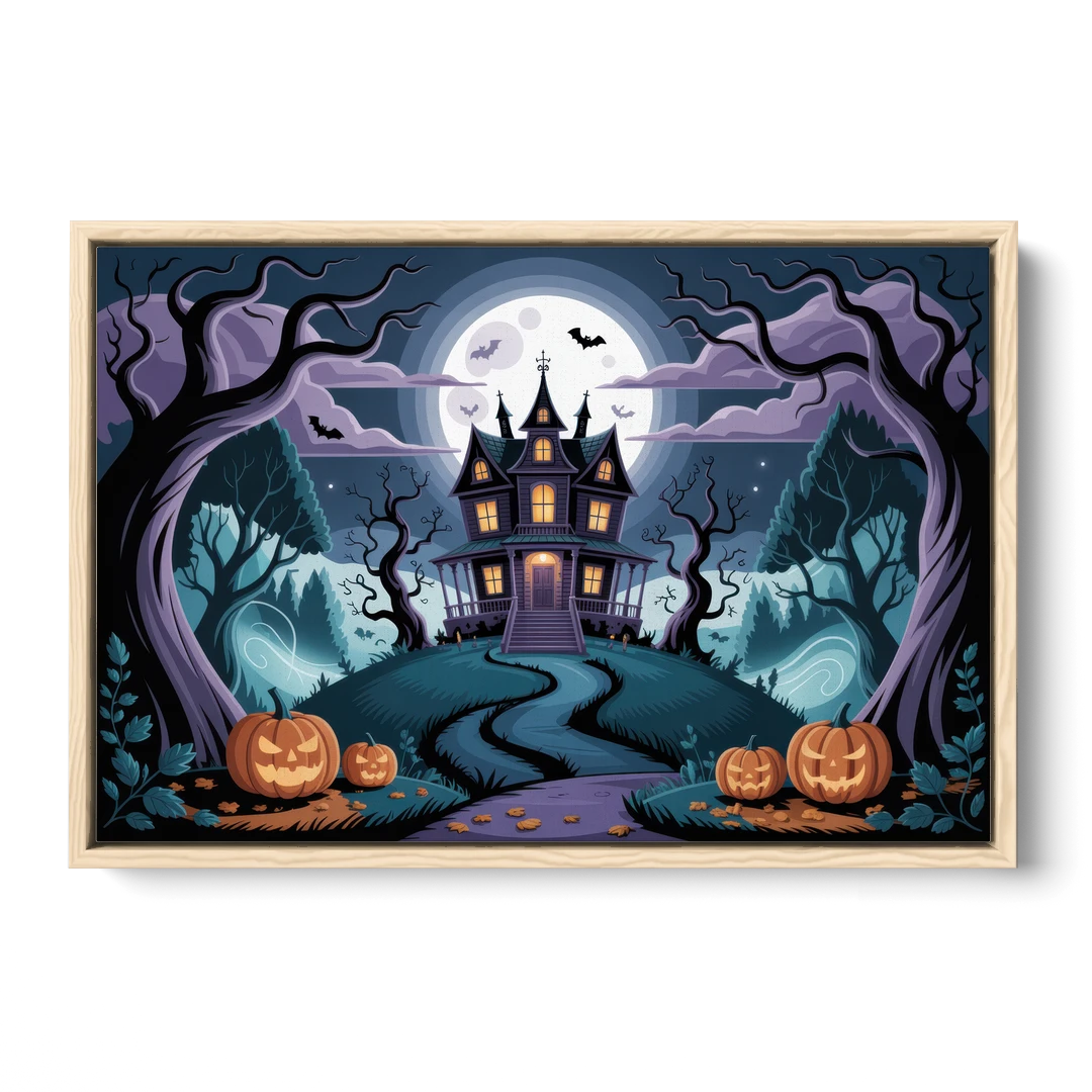 Ethereal Mansion Enchantment Halloween - Oak Framed Canvas Wall Art - Front