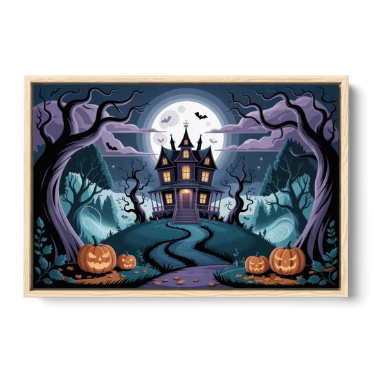 Ethereal Mansion Enchantment Halloween - Oak Framed Canvas Wall Art - Front