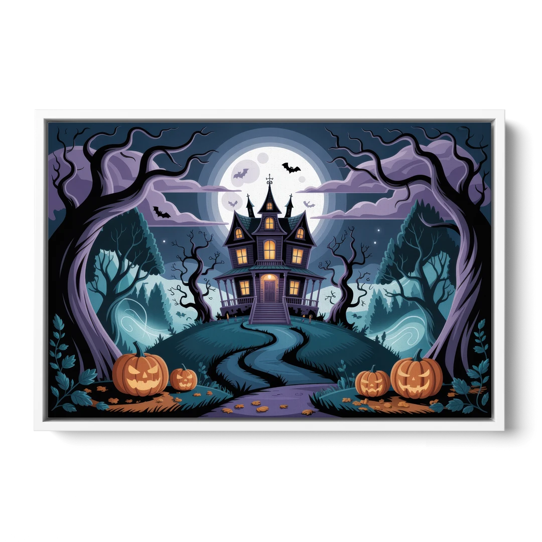 Ethereal Mansion Enchantment Halloween - White Framed Canvas Wall Art - Front