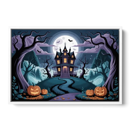 Ethereal Mansion Enchantment Halloween - White Framed Canvas Wall Art - Front