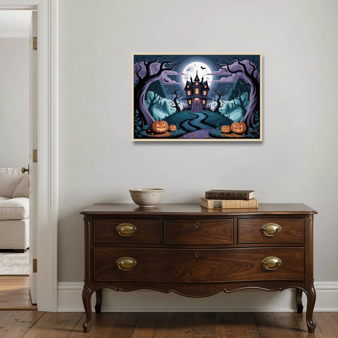 Ethereal Mansion Enchantment Halloween - Oak Framed Canvas Wall Art - Coffee Table - 36x24