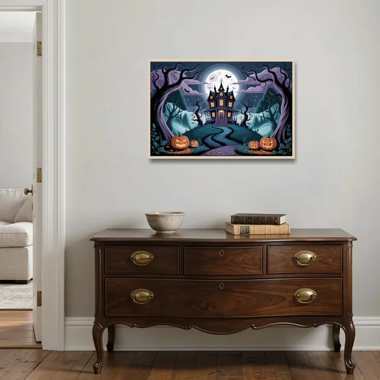 Ethereal Mansion Enchantment Halloween - Oak Framed Canvas Wall Art - Coffee Table - 36x24