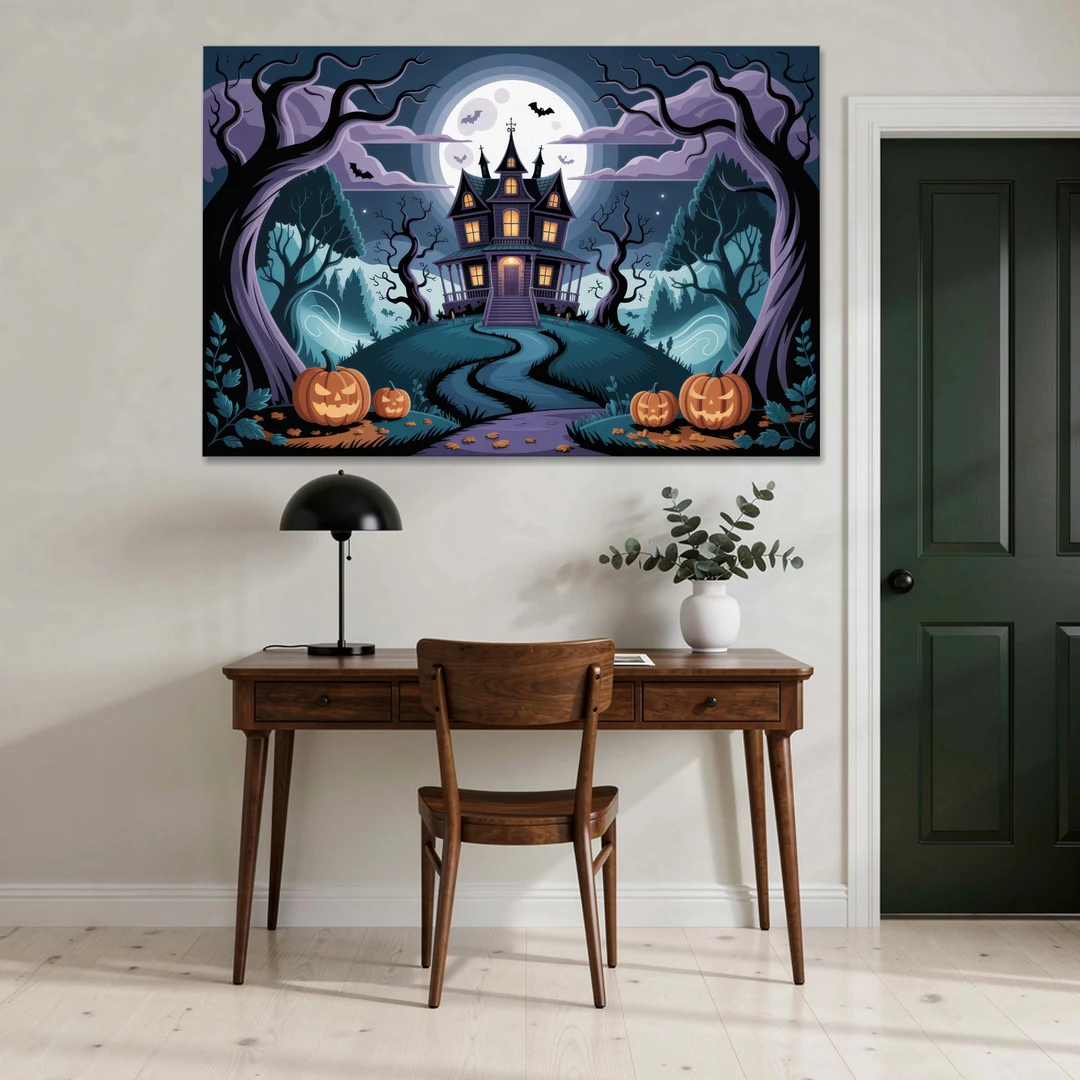 Ethereal Mansion Enchantment Halloween - Canvas Wall Art - Office - 60x40