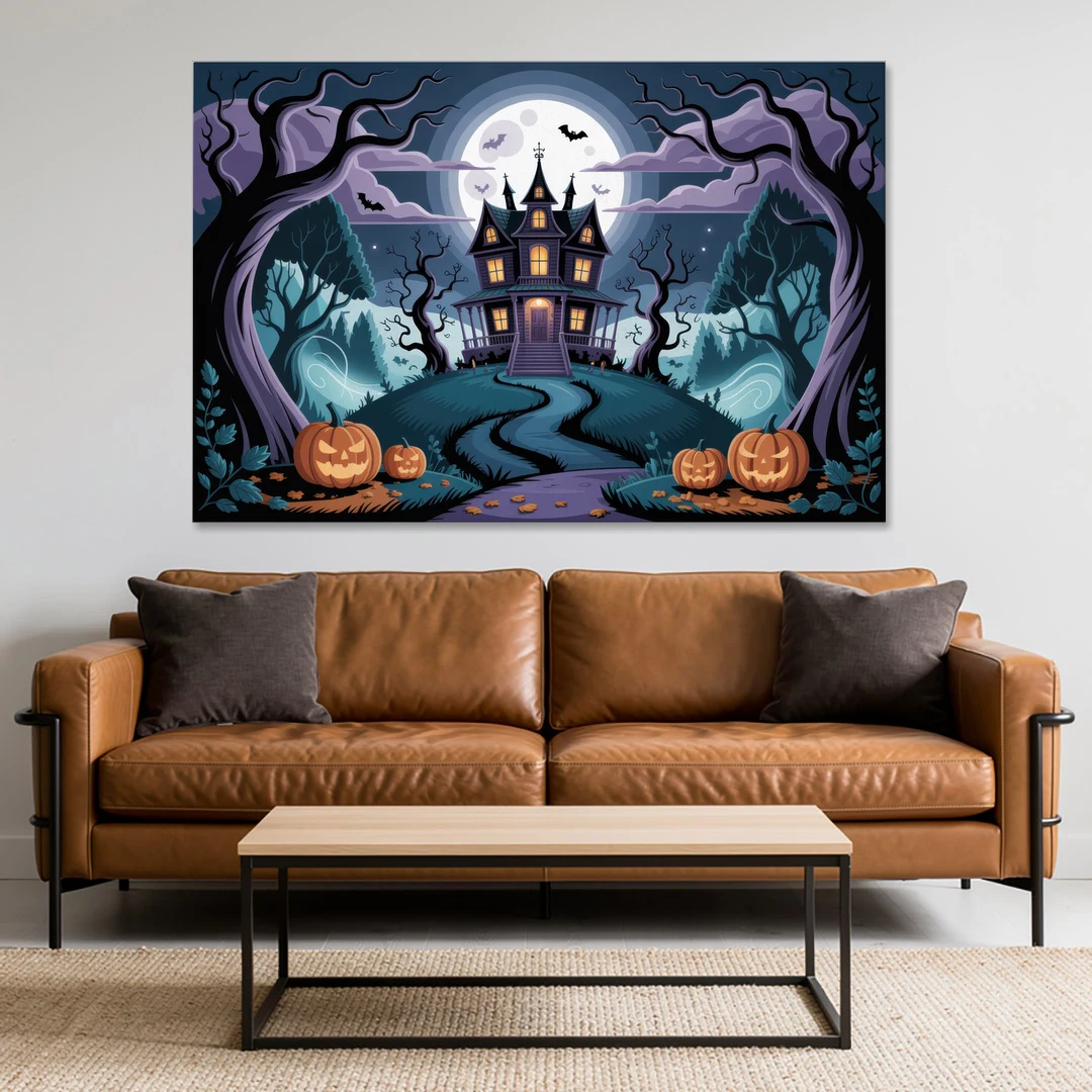 Ethereal Mansion Enchantment Halloween - Canvas Wall Art - Sofa - 60x40