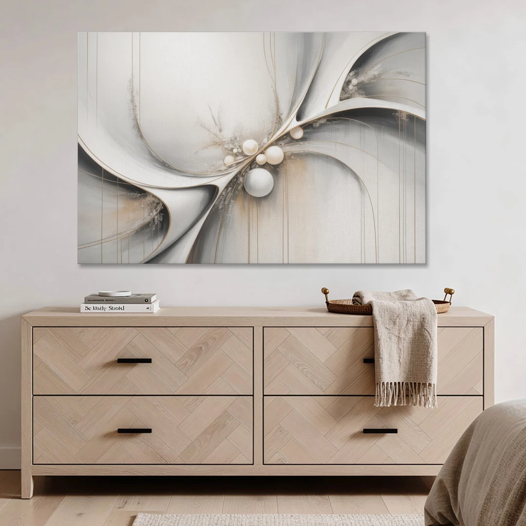 Ethereal Serenity White Abstract - Canvas Wall Art - Coffee Table - 60x40