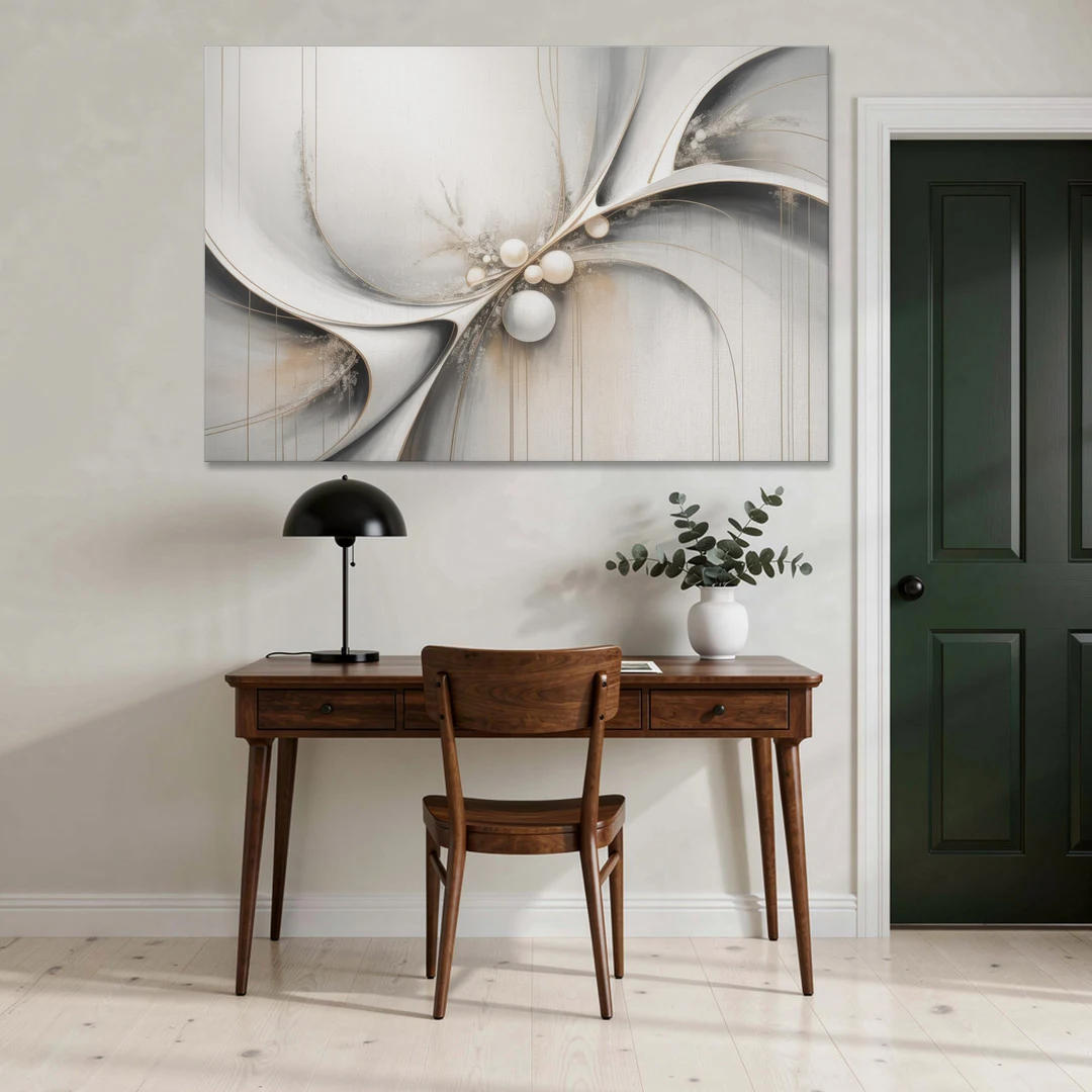 Ethereal Serenity White Abstract - Canvas Wall Art - Office - 60x40
