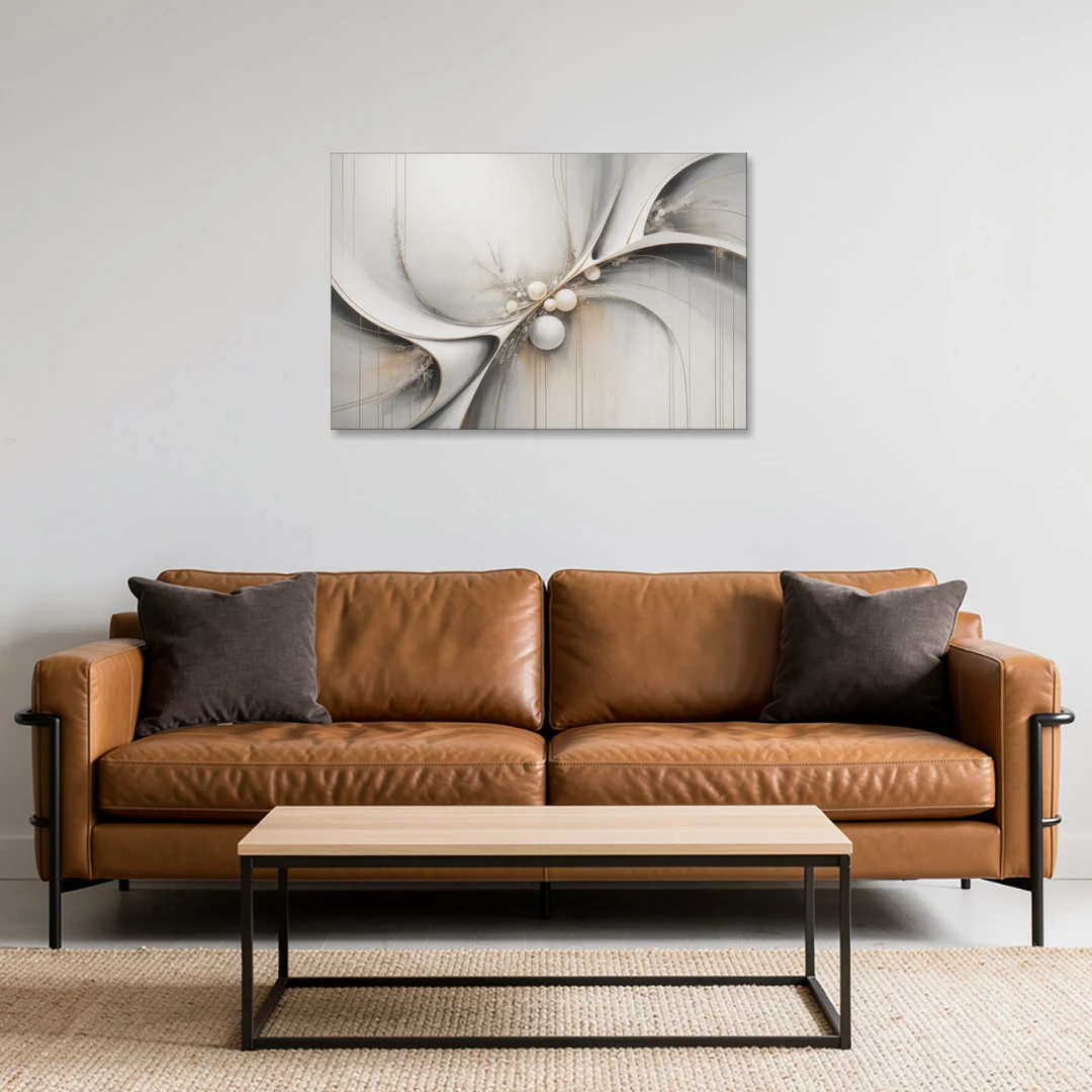 Ethereal Serenity White Abstract - Canvas Wall Art - Sofa - 36x24