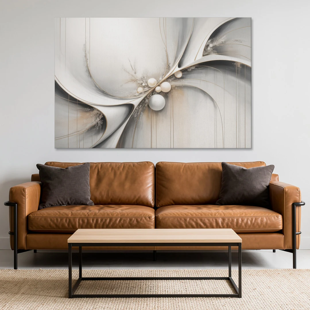 Ethereal Serenity White Abstract - Canvas Wall Art - Sofa - 60x40
