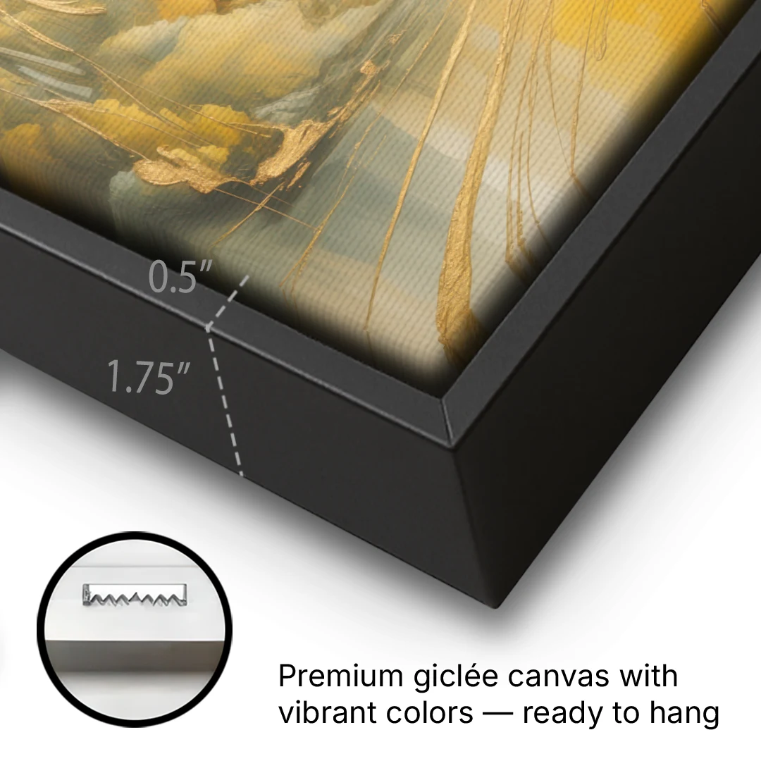 Ethereal Sunlight Yellow Abstract - Black Framed Canvas Wall Art - Gallery Wrap Corner