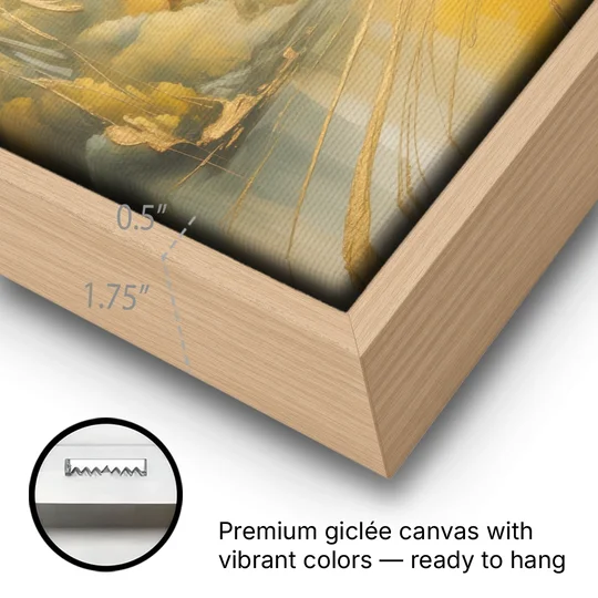 Ethereal Sunlight Yellow Abstract - Oak Framed Canvas Wall Art - Gallery Wrap Corner