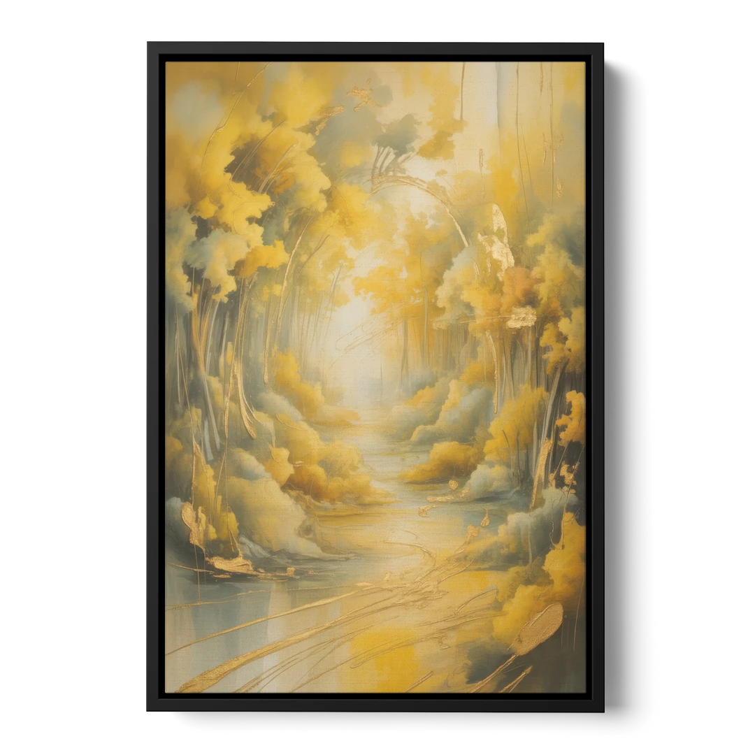 Ethereal Sunlight Yellow Abstract - Black Framed Canvas Wall Art - Front