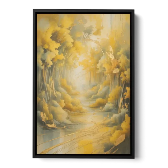 Ethereal Sunlight Yellow Abstract - Black Framed Canvas Wall Art - Front