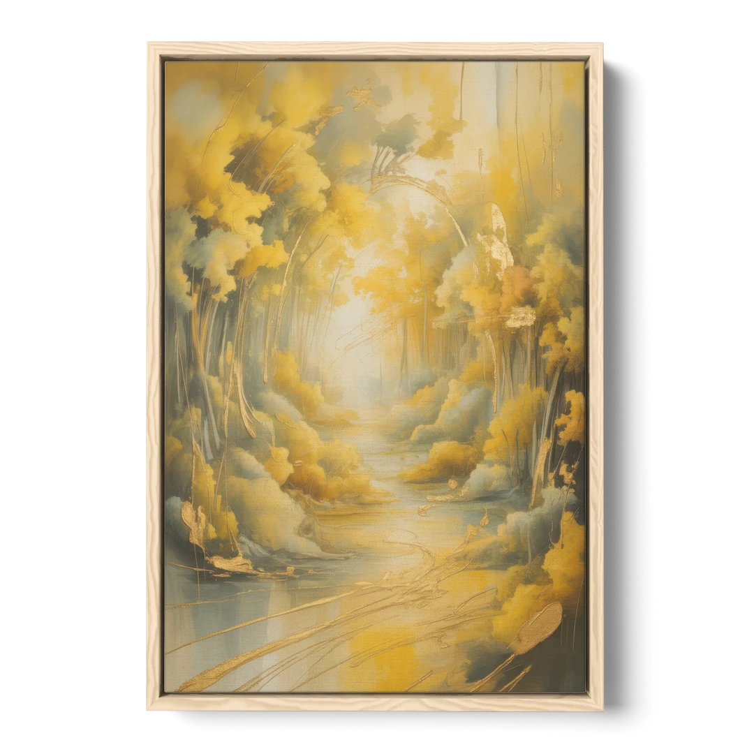 Ethereal Sunlight Yellow Abstract - Oak Framed Canvas Wall Art - Front