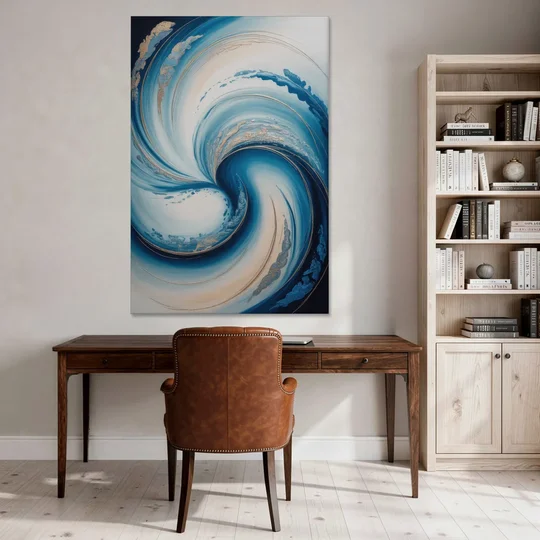 Ethereal Swirls in Blue Abstract - Canvas Wall Art - Office - 40x60
