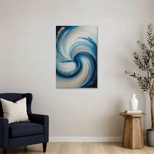 Ethereal Swirls in Blue Abstract - Canvas Wall Art - Sofa - 24x36