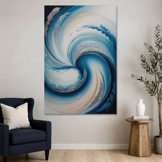 Ethereal Swirls in Blue Abstract - Canvas Wall Art - Sofa - 40x60