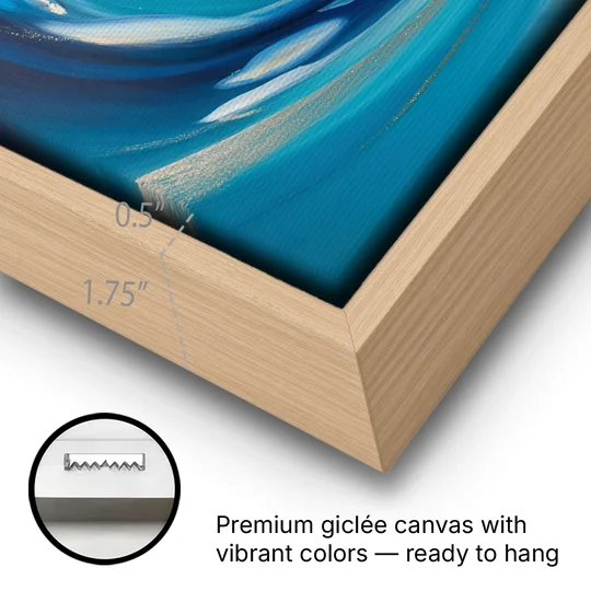 Ethereal Vortex Oceanic Blue Abstract - Oak Framed Canvas Wall Art - Gallery Wrap Corner