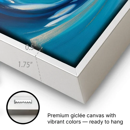 Ethereal Vortex Oceanic Blue Abstract - White Framed Canvas Wall Art - Gallery Wrap Corner