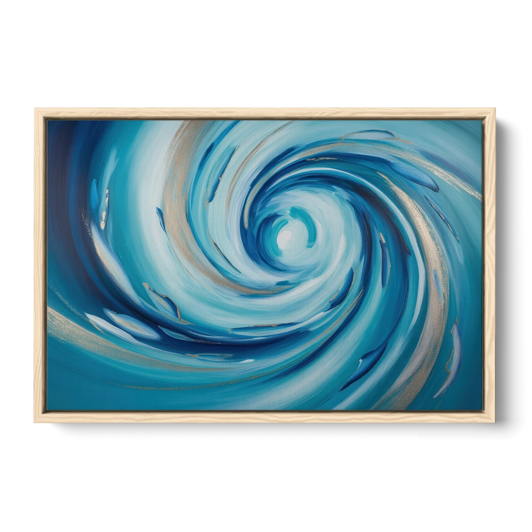 Ethereal Vortex Oceanic Blue Abstract - Oak Framed Canvas Wall Art - Front