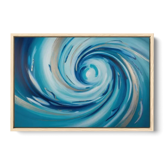 Ethereal Vortex Oceanic Blue Abstract - Oak Framed Canvas Wall Art - Front