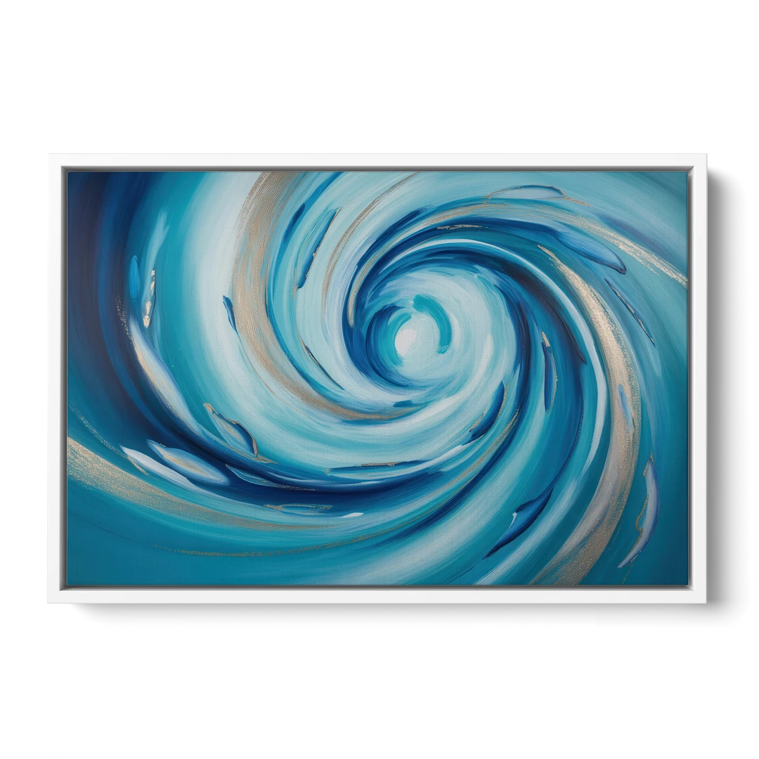 Ethereal Vortex Oceanic Blue Abstract - White Framed Canvas Wall Art - Front